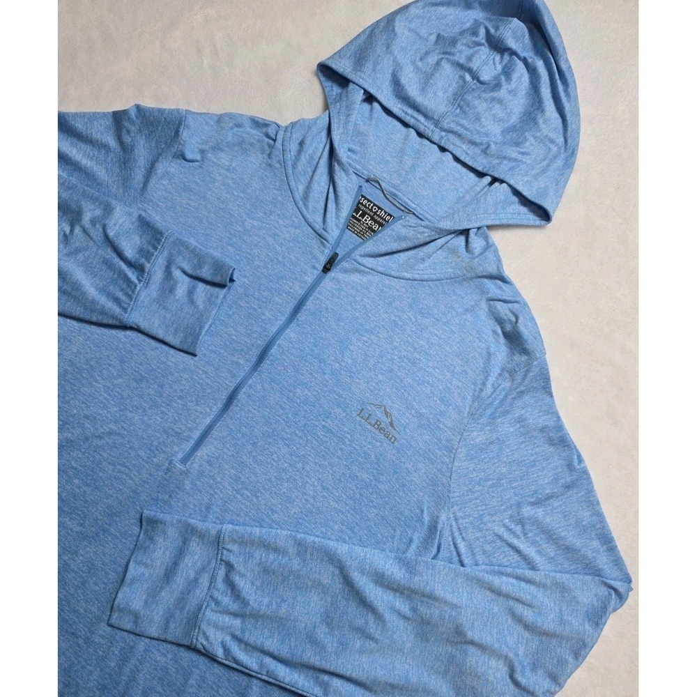 LL‎ Bean Insect Shield Hooded Quarter Zip Shirt  Blue XL Outdoors Camping Hiking
